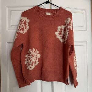 Rust Sweater with Cream Floral Pattern